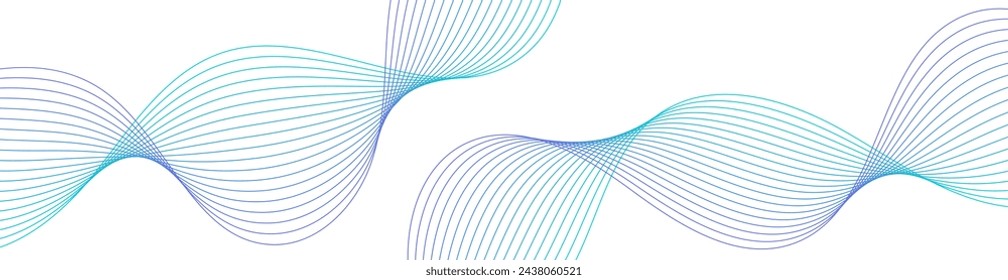 Abstract background with waves for banner. Web banner size. Vector background with lines. Element for design isolated on white. Blue gradient. Spring, summer. Water, nature, ocean