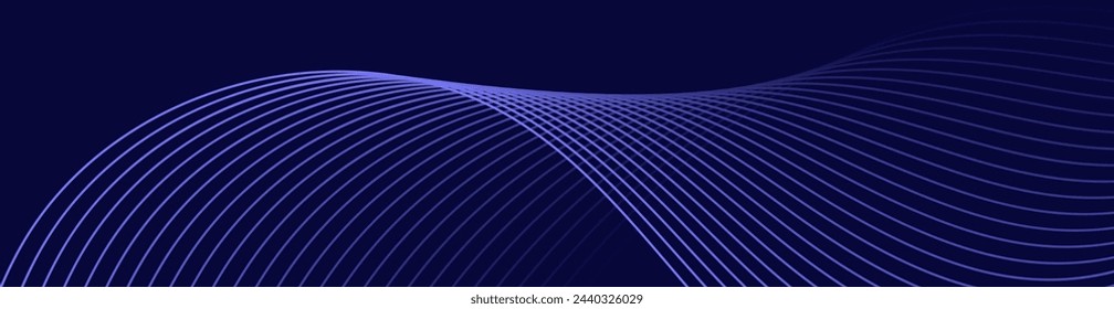 Abstract background with waves for banner. Web banner size. Vector background with lines. Element for design isolated on dark blue. Blue gradient. Night, ocean
