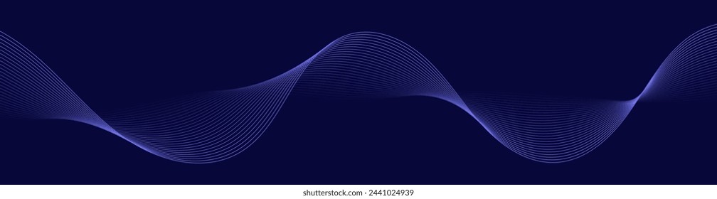 Fondo abstracto con ondas para banner. Tamaño de banner web. Fondo vectorial con líneas. Elemento para diseño aislado en azul oscuro. Degradado azul. Noche, océano