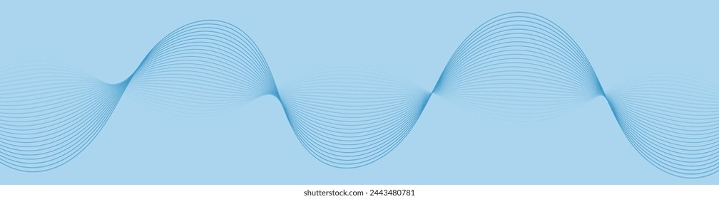 Abstract background with waves for banner. Web banner size. Vector background with lines. Element for design isolated on blue. Blue gradient. Spring, summer. Water, nature