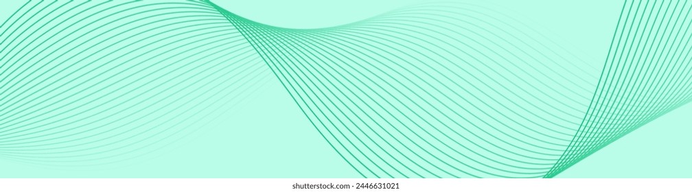 Abstract background with waves for banner. Web banner size. Vector background with lines. Element for design isolated on green. Green gradient. Spring, summer. Eco, nature