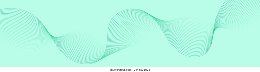 Abstract background with waves for banner. Web banner size. Vector background with lines. Element for design isolated on green. Green gradient. Spring, summer. Eco, nature