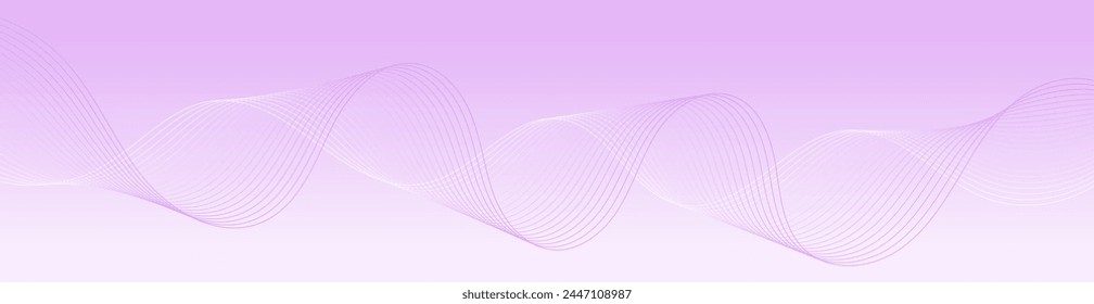 Abstract background with waves for banner. Web banner size. Vector background with lines. Element for design isolated. Purple and white gradient. Summer, spring, beauty