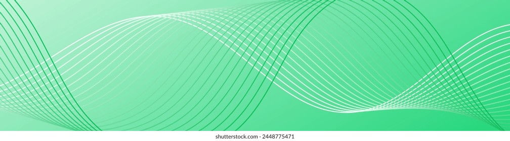 Abstract background with waves for banner. Web banner size. Vector background with lines. Element for design isolated on green. Green and white gradient. Spring, summer. Eco, nature