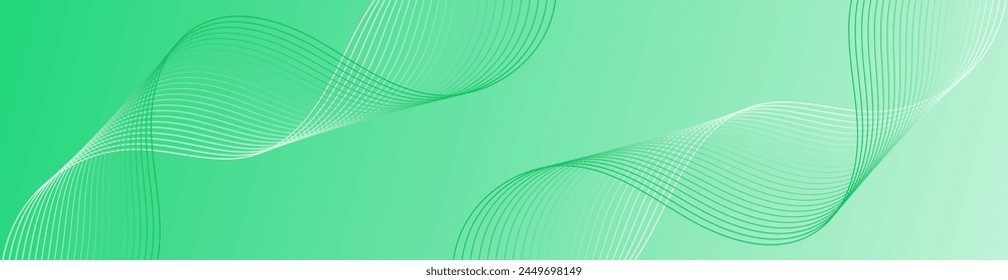 Abstract background with waves for banner. Web banner size. Vector background with lines. Element for design isolated on green. Green and white gradient. Spring, summer. Eco, nature