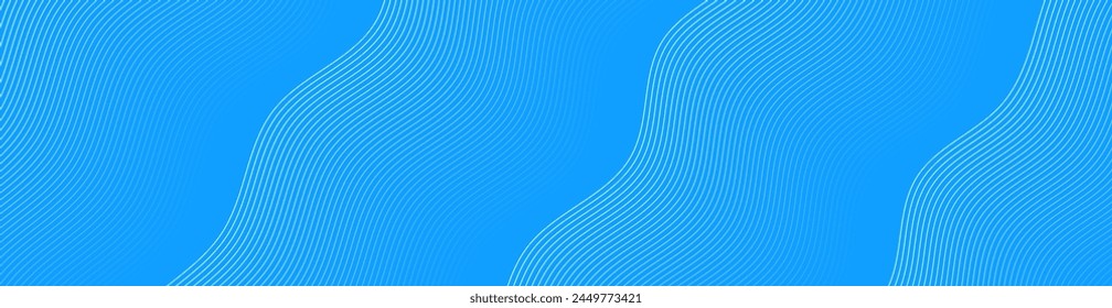Abstract background with waves for banner. Web banner size. Vector background with lines. Element for design isolated on blue. Blue gradient. Spring, summer, winter. Water, ocean