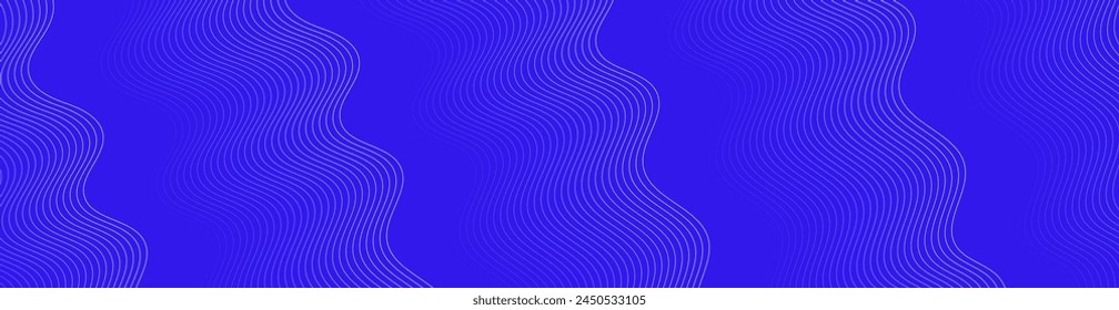 Abstract background with waves for banner. Web banner size. Vector background with lines. Element for design isolated on blue. Blue gradient. Spring, summer, winter. Water, ocean