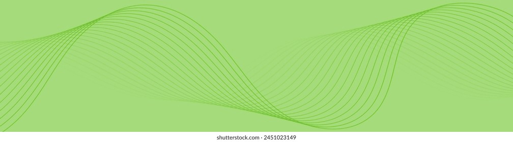 Abstract background with waves for banner. Web banner size. Vector background with lines. Element for design isolated on green. Green gradient. Spring, summer. Eco, nature
