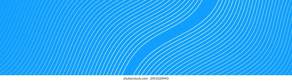 Abstract background with waves for banner. Web banner size. Vector background with lines. Element for design isolated on blue. Blue gradient. Spring, summer, winter. Water, ocean