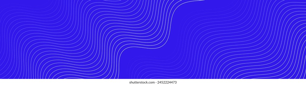 Abstract background with waves for banner. Web banner size. Vector background with lines. Element for design isolated on blue. Blue gradient. Spring, summer, winter. Water, ocean