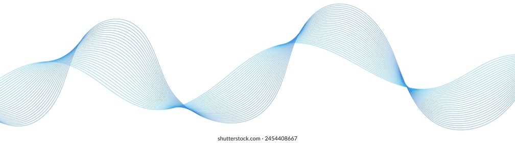 Abstract background with waves for banner. Web banner size. Vector background with lines. Element for design isolated on white. Blue gradient. Spring, summer, winter. Water, ocean