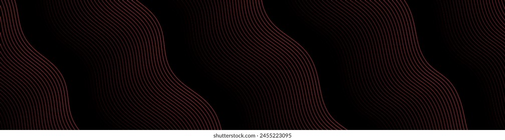 Abstract background with waves for banner. Web banner size. Vector background with lines. Element for design isolated on black. Blue and red gradient. Night, dark, love, romantic