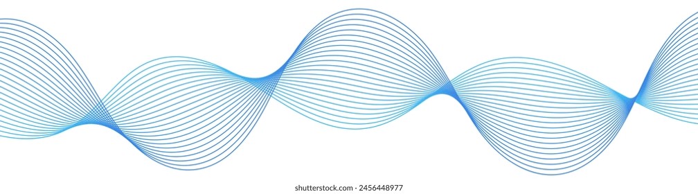 Abstract background with waves for banner. Web banner size. Vector background with lines. Element for design isolated on white. Blue gradient. Spring, summer, winter. Water, ocean