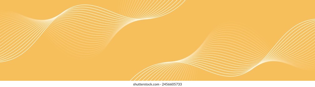 Abstract background with waves for banner. Web banner size. Vector background with lines. Element for design isolated. Orange gradient. Yellow color. Spring, summer. Sun, nature