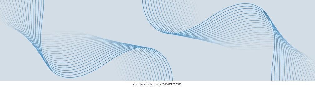 Abstract background with waves for banner. Web banner size. Vector background with lines. Element for design isolated on grey. Blue gradient. Spring, summer, winter. Water, ocean
