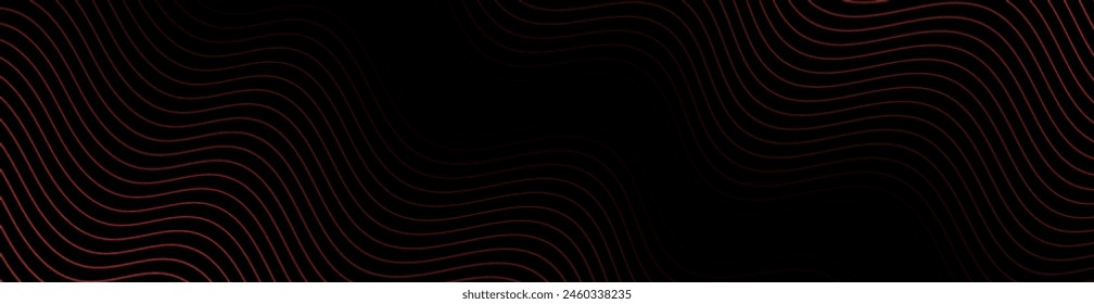 Abstract background with waves for banner. Web banner size. Vector background with lines. Element for design isolated on black. Black and red gradient. Night, dark, love, romantic