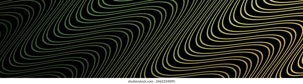 Fondo Abstractas con ondas para el Anuncio. Tamaño del Anuncio de Web. Fondo de Vector con líneas. Elemento para diseño aislado sobre negro. Degradado negro, naranja y verde. Noche, oscuridad