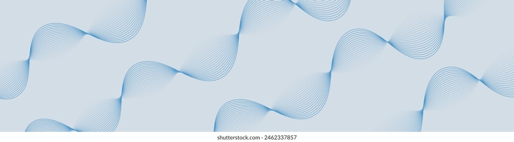 Abstract background with waves for banner. Web banner size. Vector background with lines. Element for design isolated on grey. Blue gradient. Spring, summer, winter. Water, ocean