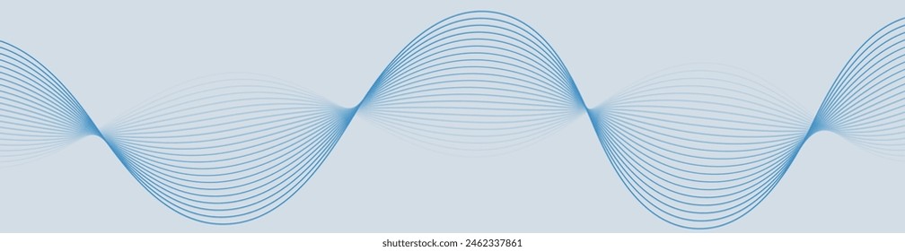 Abstract background with waves for banner. Web banner size. Vector background with lines. Element for design isolated on grey. Blue gradient. Spring, summer, winter. Water, ocean