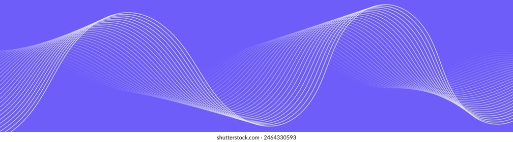 Abstract background with waves for banner. Web banner size. Vector background with lines. Element for design isolated on blue. Blue gradient. Spring, summer, winter. Water, ocean
