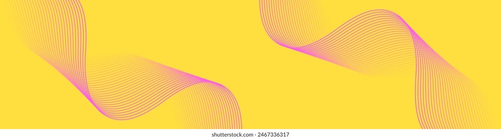 Abstract background with waves for banner. Web banner size. Vector background with lines. Element for design isolated on yellow. Pink and yellow gradient. Spring, summer