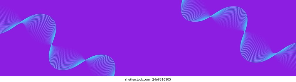 Abstract background with waves for banner. Web banner size. Vector background with lines. Element for design isolated on purple. Purple and blue gradient. Water, ocean, sea. Summer, winter
