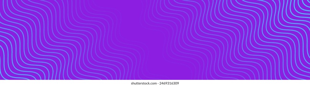 Abstract background with waves for banner. Web banner size. Vector background with lines. Element for design isolated on purple. Purple and blue gradient. Water, ocean, sea. Summer, winter