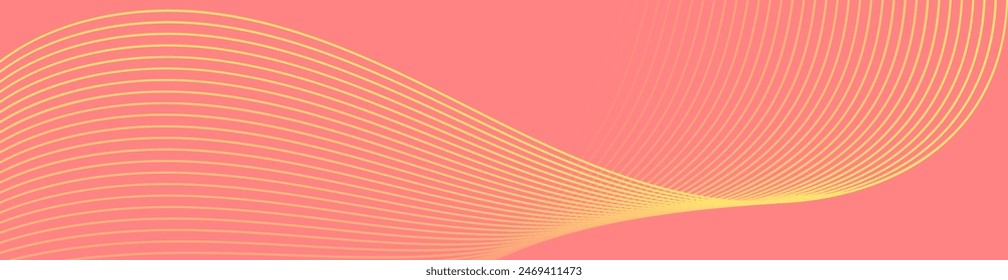 Abstract background with waves for banner. Web banner size. Vector background with lines. Element for design isolated on red. Red and yellow gradient. Spring, summer