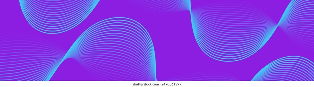 Abstract background with waves for banner. Web banner size. Vector background with lines. Element for design isolated on purple. Purple and blue gradient. Water, ocean, sea. Summer, winter