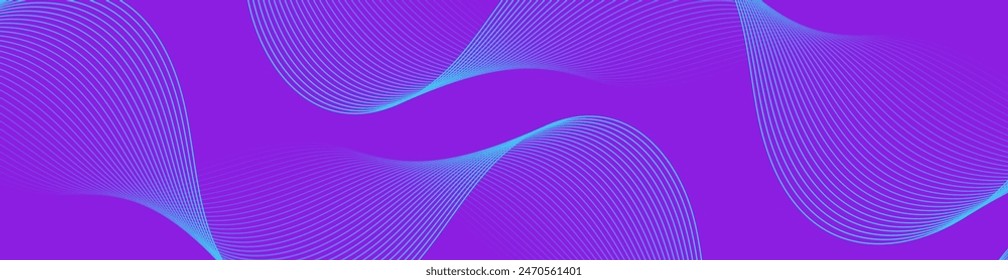 Abstract background with waves for banner. Web banner size. Vector background with lines. Element for design isolated on purple. Purple and blue gradient. Water, ocean, sea. Summer, winter