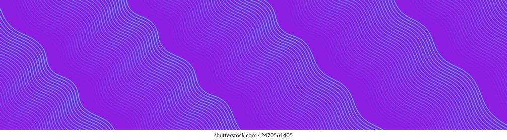 Abstract background with waves for banner. Web banner size. Vector background with lines. Element for design isolated on purple. Purple and blue gradient. Water, ocean, sea. Summer, winter