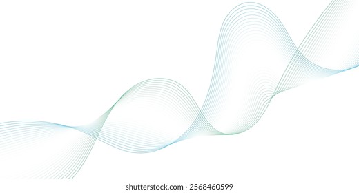 Abstract background with waves for banner. Web banner size. Vector background with lines. Element for design isolated on white. Blue.
 And Green. Water, ocean. Winter,