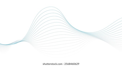 Abstract background with waves for banner. Web banner size. Vector background with lines. Element for design isolated on white. Blue. Water, ocean. Winter,