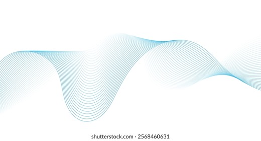 Abstract background with waves for banner. Web banner size. Vector background with lines. Element for design isolated on white. Blue. Water, ocean. Winter,