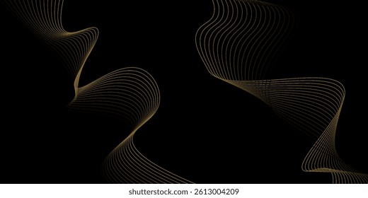 Abstract background with waves for banner. Web banner size. Vector background with lines. Element for design isolated on black. Black and orange. Night, dark