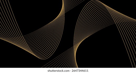 Abstract background with waves for banner. Web banner size. Vector background with lines. Element for design isolated on black. Black and orange. Night, dark