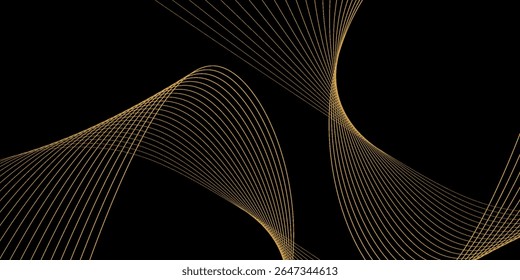 Abstract background with waves for banner. Web banner size. Vector background with lines. Element for design isolated on black. Black and orange. Night, dark