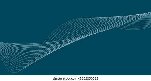 Abstract background with waves for banner. Web banner size. Vector background with lines. Element for design isolated on dark blue. Blue gradient. Night, ocean EPS.10