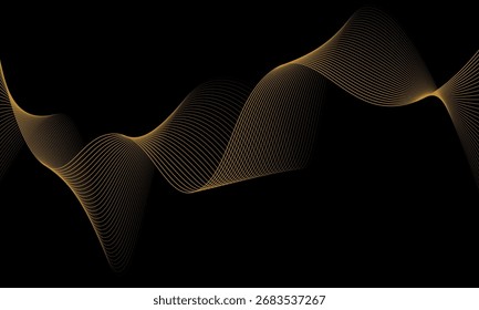 Fondo Abstractas con ondas para el Anuncio. Tamaño del Anuncio de Web. Fondo de Vector con líneas. Elemento para el diseño aislado en negro. Negro y naranja. Noche, oscuridad
