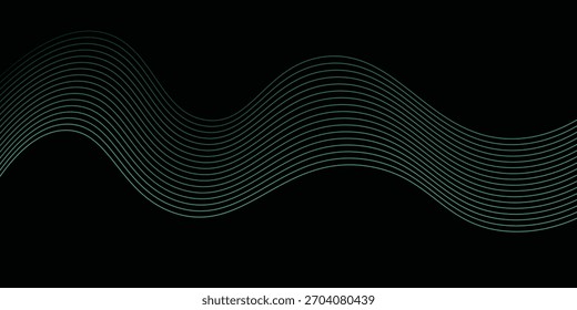 Fondo Abstractas con ondas para el Anuncio. Tamaño del Anuncio de Web. Fondo de Vector con líneas. Elemento para el diseño aislado en negro. Degradado azul y negro. Noche, océano