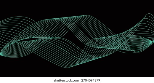 Fundo abstrato com ondas para banner. Tamanho do banner da Web. Fundo do vetor com linhas. Elemento de design isolado em preto. Gradiente de azul e preto. Noite, oceano