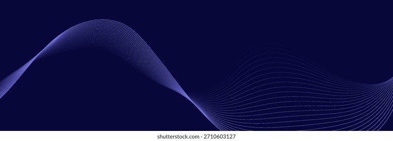 Abstract background with waves for banner. Web banner size. Vector background with lines. Element for design isolated on dark blue. Blue gradient.