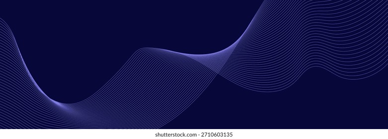 Abstrakter Hintergrund mit Wellen für Banner. Webbanner-Größe. Vektorhintergrund mit Linien. Element für Design einzeln auf dunkelblau. Blauer Farbverlauf. Vektor