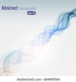 Abstract background with waves. Blue, pink, beige  lines, vector illustration.