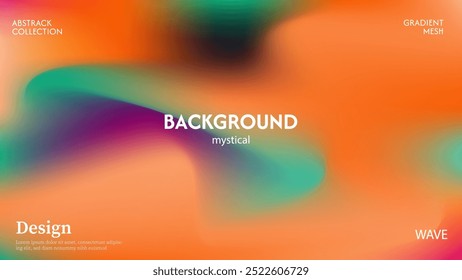 Fundo abstrato de ondas com uma combinação de redemoinhos de cor de energia mística elegante de laranja, verde natural e roxo, cores pastel minimalista, halloween.
