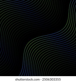 Abstract background with waves and dots. Vector banner. Background for poster, card, brochure, booklet, flyer. Geometric element for design. Blue, green and black gradient