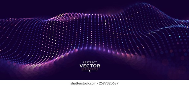 Abstract Background Waves of Dots and Weave Lines. Digital Network Connection Structure Technology Business Concept. Tech Science Presentation Backdrop Vector Illustration.