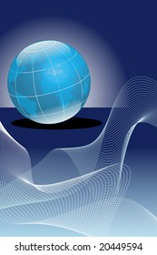Abstract background with waves and globe - vector file