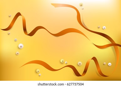 Abstract background with waves, golden yellow pearls, ribbons and empty place for objects. Gradient mesh. Vector illustration stock vector.