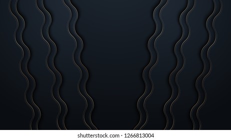 Abstract background with waves layers and halfton gold pattern. Realistic 3d cut paper effect. Vector illustration.